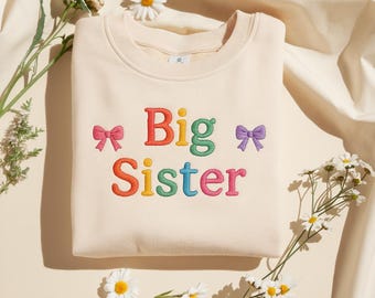 Gesticktes Sweatshirt für die große Schwester, Regenbogen-Geschwister-Ankündigung