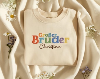 Gepersonaliseerd Großer Bruder-shirt voor kinderen, Big Brother-sweater en T-shirt, aangepaste naam geborduurd cadeau voor jongens, aankondiging broer of zus