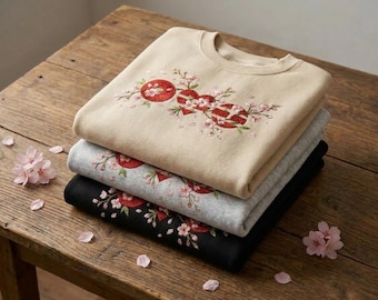 Ari-rang Liebe besticktes Sweatshirt, koreanisches ästhetisches Blumenherz-Shirt, Kpop inspiriert Rundhalsausschnitt, süßes Frühlingsgeschenk, romantisches Outfit