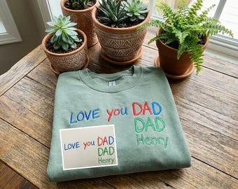 Felpa personalizzata con ricamo a mano di bambino, girocollo personalizzato con disegno di bambino, regalo per la festa del papà, pullover ricamato a macchina