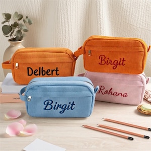 Custom Pencil Case with Name, Monogrammed Pencil Bag,Toiletry Bag, Personalized Corduroy Pencil Pouch, Gift for Kids, Back to School Gifts
