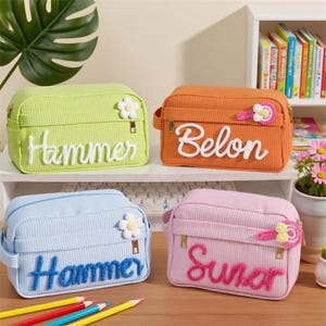 Personalized Embroidered Pencil Case, Name Corduroy Pencil Case For Kids, Back To School Gift, Girls Pencil Pouch, Birthday Gift For Girls
