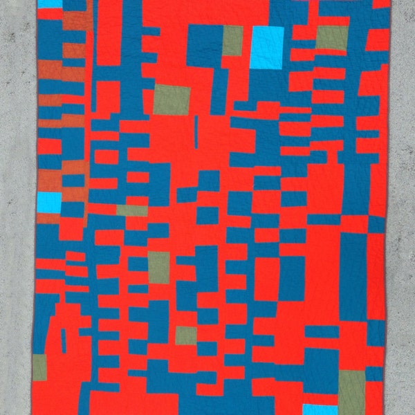 Twin size quilt: Emperor quilt | improv modern quilt red blue handmade homemade handsewn hand quilted  cotton quilt Brooklyn