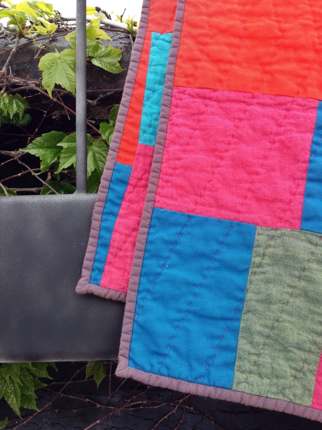 Twin size quilt Emperor quilt improv modern quilt red blue Etsy