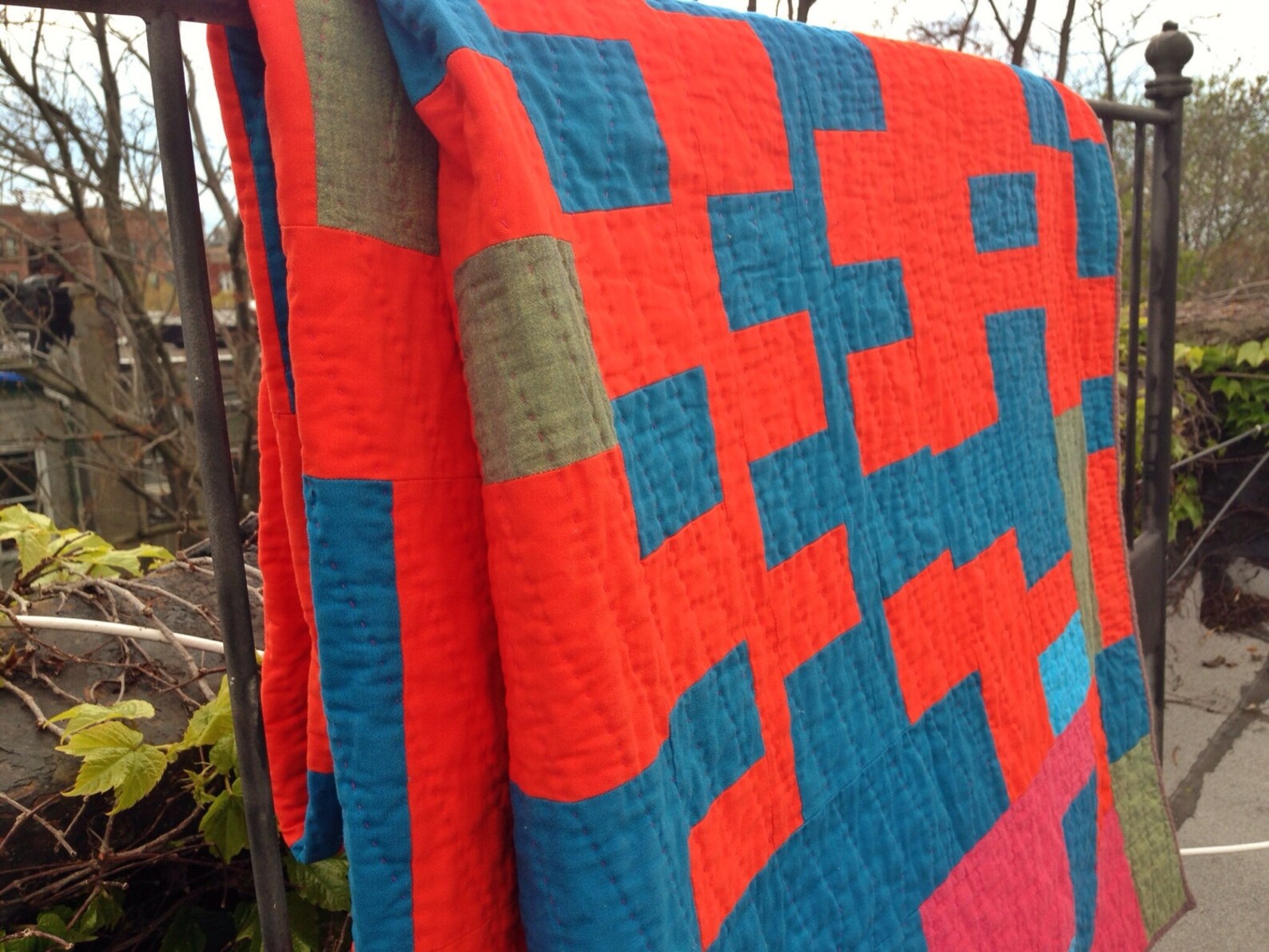 Twin size quilt Emperor quilt improv modern quilt red blue Etsy