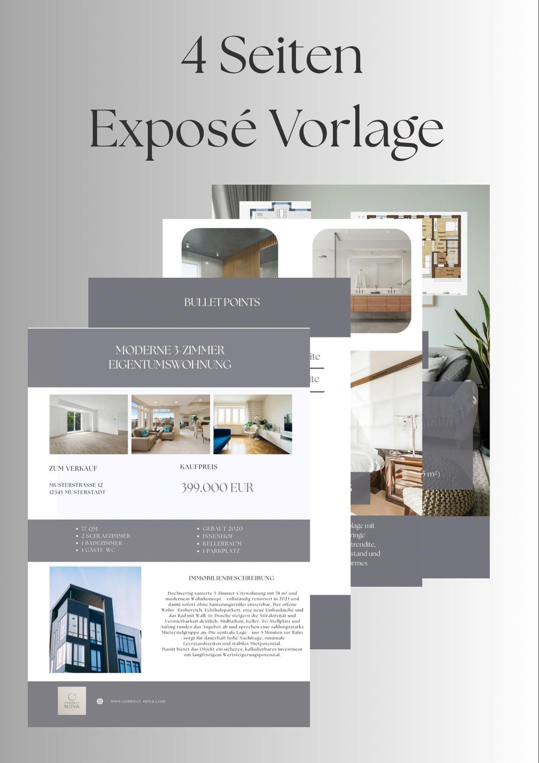 Exposé Vorlage Immobilien | 4-seitiges Verkaufs-Exposé für Makler ...