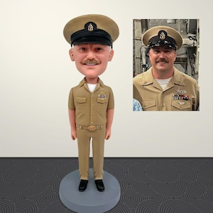 Custom Military Bobblehead from Photo, Personalized Navy Officer Gift, Realistic Soldier Figurine, Retirement Gift for Him, Veteran Keepsake
