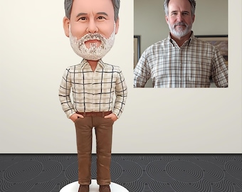 Aangepaste bobblehead van foto, aangepaste bobblehead voor heren, unieke pensioen- of verjaardagscadeaus voor mannen/vader/echtgenoot/baas, handgemaakt replicamodel