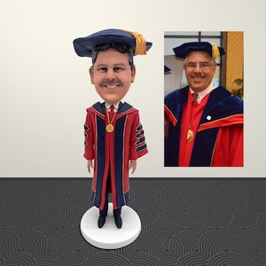 Custom Graduation Bobblehead from Photo, Personalized Professor Statue, PhD Doctorate Graduation Gift, Retired Teacher Gift, Faculty Member