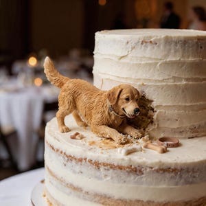 Custom Dog Wedding Cake Topper, Funny Dog Eating Cake Topper, Personalized Pet Figurine for Wedding, Realistic Custom Clay Dog Statue