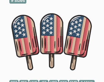 Patriotic Popsicles Embroidery Design, American Flag Popsicle Summer Machine Embroidery File – PES JEF EXP – Multi Size Included