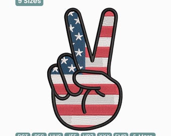 Peace Hand Embroidery Design, USA Flag Peace Sign Machine Embroidery Pattern