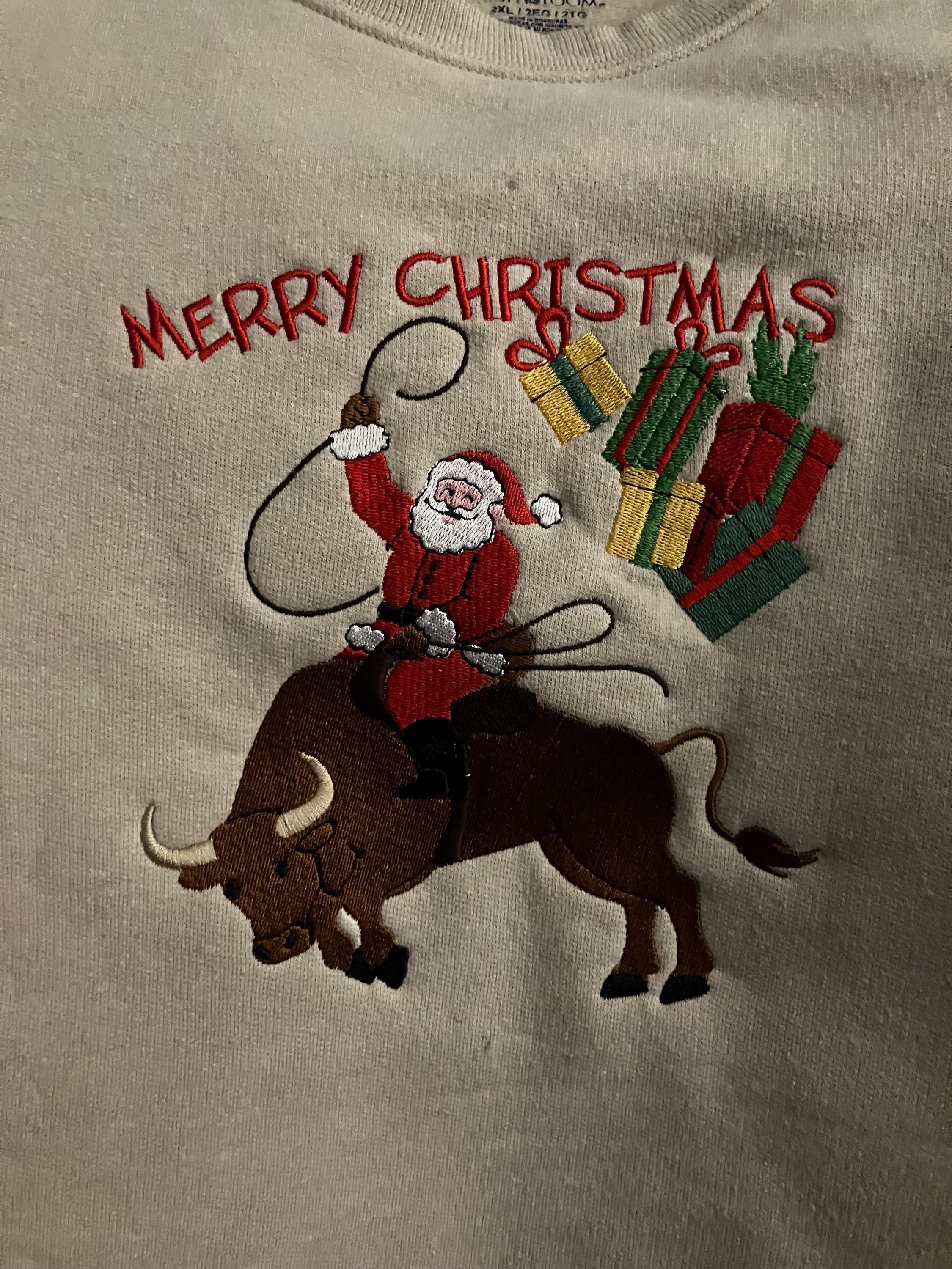 Santa Riding Bull Santa Riding Bull Embroidery Design – Western Rodeo Christmas Machine ...