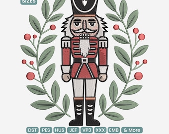 Nutcracker Wreath Embroidery Design, Christmas Soldier Pattern, Holiday Festive Machine Embroidery DST JEF PES, 9 Sizes
