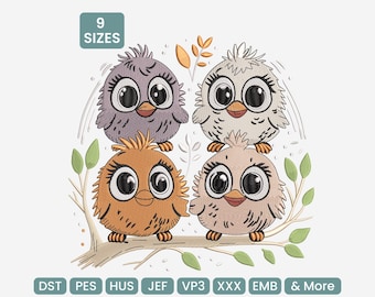 Floral Owl Embroidery Design, Bird Machine Embroidery Pattern 9 sizes, PES, DST & More, Baby owl Embroidery