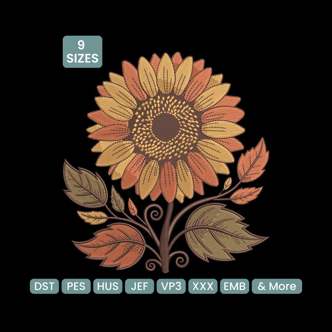 Autumn Sunflower Machine Embroidery Design, Fall Flower Pattern DST ...