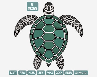 Floral Sea Turtle Embroidery Design, Ocean Mandala Pattern PES, Coastal Boho Machine Embroidery Art DST, 9 Sizes Included