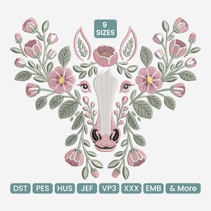 Floral Cow Head Machine Embroidery Design, Rustic Farmhouse Pattern DST, Western Cow Embroidery PES, 9 Sizes Included