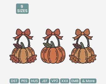 Bundle motif de broderie citrouille - mignon motif de broderie machine Halloween automne, DST, PES, JEF et plus, 9 tailles