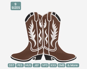 Cowboy Boots Embroidery Design, Cowboy Boots Embroidery Pattern, Machine File JEF, EXP & More, 9 Sizes Included