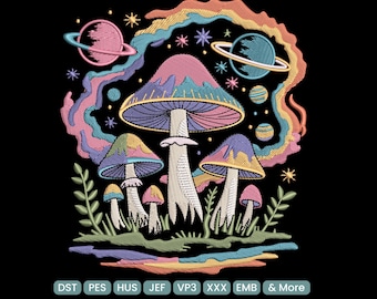 Magic Mushroom Embroidery Design, Psychedelic Forest Vintage Stitch Art, Mushroom Nature Embroidery Pattern PES DST, 9 Sizes