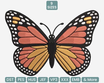 Motif de broderie Machine papillon monarque, motif jardin printanier DST, broderie papillon bohème PES, 9 tailles incluses