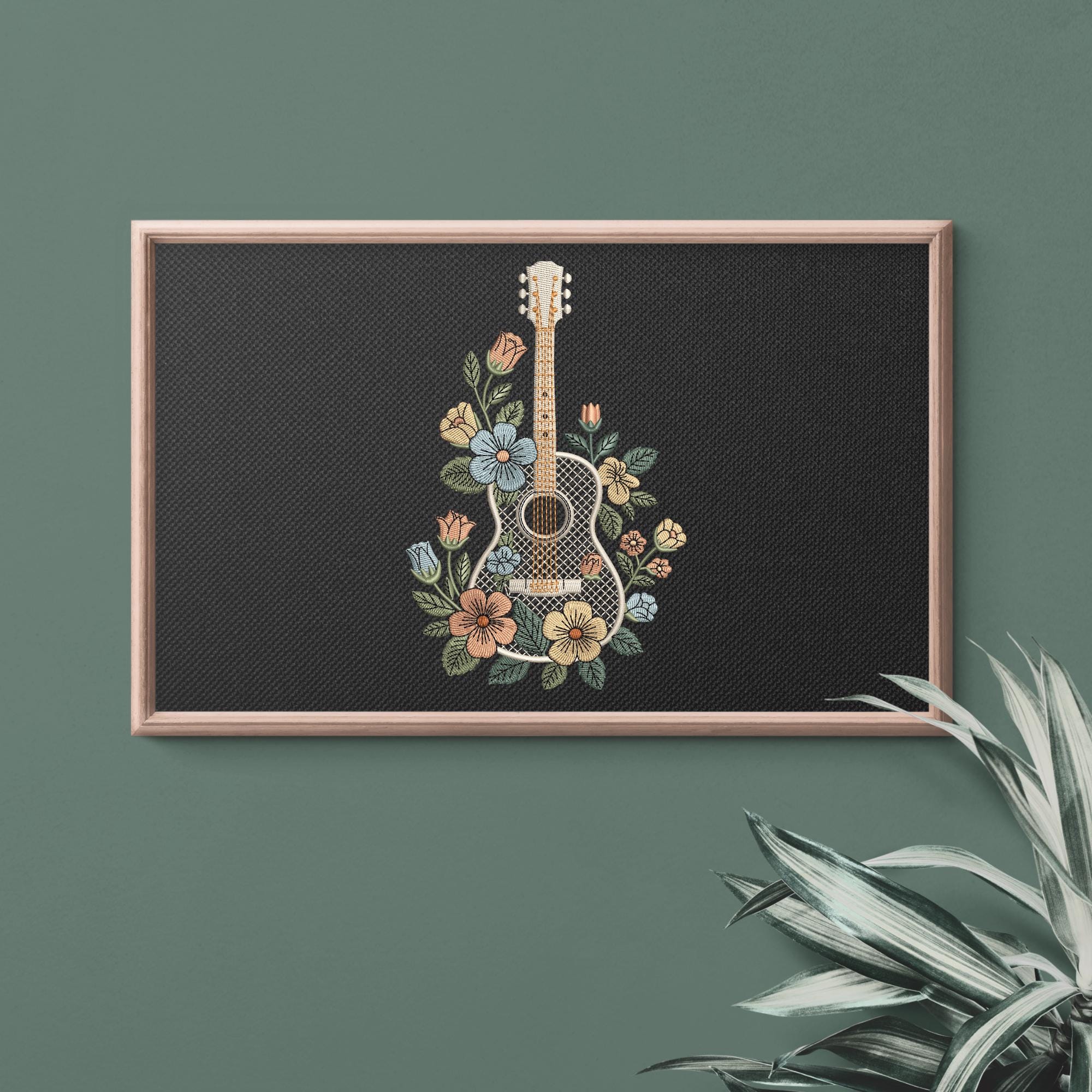 Embriodry Instruments Floral Guitar Embroidery Design, Music Lover Pattern PES, Boho ...