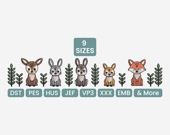 Cute Animal Border Machine Embroidery Design, Playful Woodland Pattern PES, Baby Nursery Embroidery Art DST, 9 Sizes Included