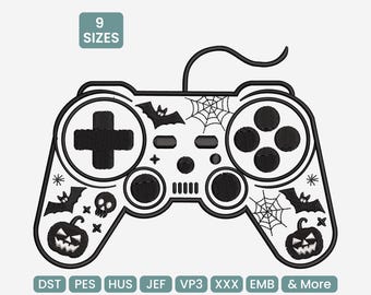 Hallowen Game Controller Embroidery Design – Spooky Gamer Machine Embroidery File, 9 Sizes Included, DST, PES