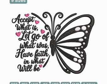 Butterfly Quote Typography Embroidery Design, Inspirational Text Art Embroidery Art – DST PES XXX, Multi Sizes