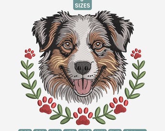 Dog Floral Wreath Machine Embroidery Design, Floral Pet Wreath Pattern DST, Farmhouse Decor Embroidery, Rustic Dog Art PES, 9 Sizes Included