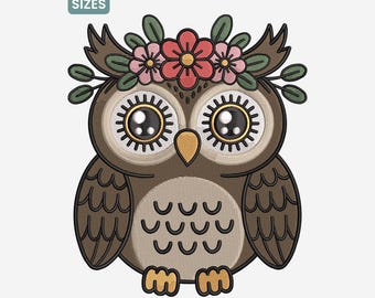 Cute Floral Owl Embroidery Design, Owl Woodland Pattern, Machine File DST, VP3 & More, 9 Sizes Included