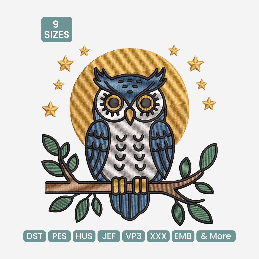 Barred Owl Embroidery Design, Romantic Night Owl Embroidery Pattern ...