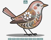 Little Bird Embroidery Design, Floral bird Stitch Art, Cottagecore Bird Embroidery Pattern PES DST, 9 Sizes