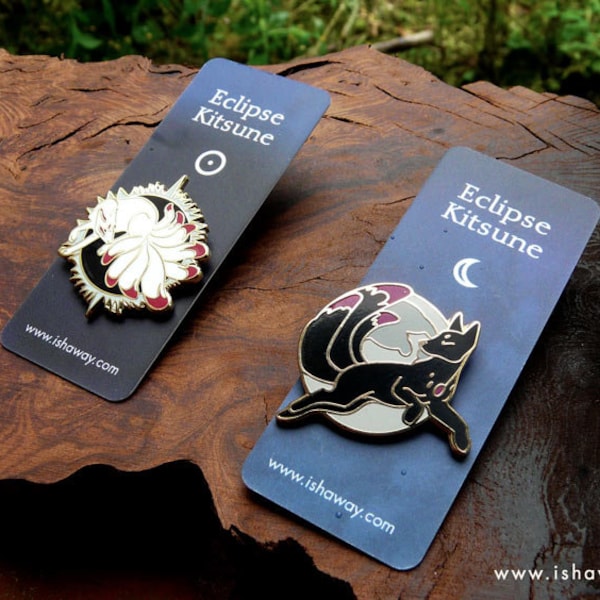 Eclipse Kitsune Enamel Pins | Pin, badge, Japanese folklore, folklore, good spirits, sun, moon, eclipse, decoration, wearable art