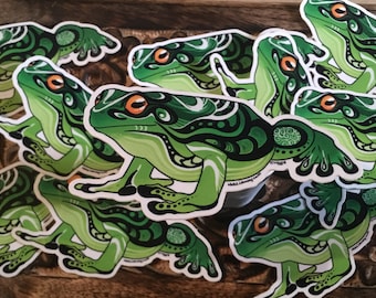 Froggie Dreams | Vinyl sticker, water bottle, laptop, skateboard, tribal art, frog, amphibian,