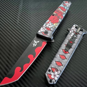 Japanese Oni Demon Folding Knife – Custom Art Blade