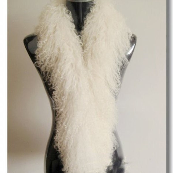 two Mongolian lamb fur Fleece Scarves-White and black