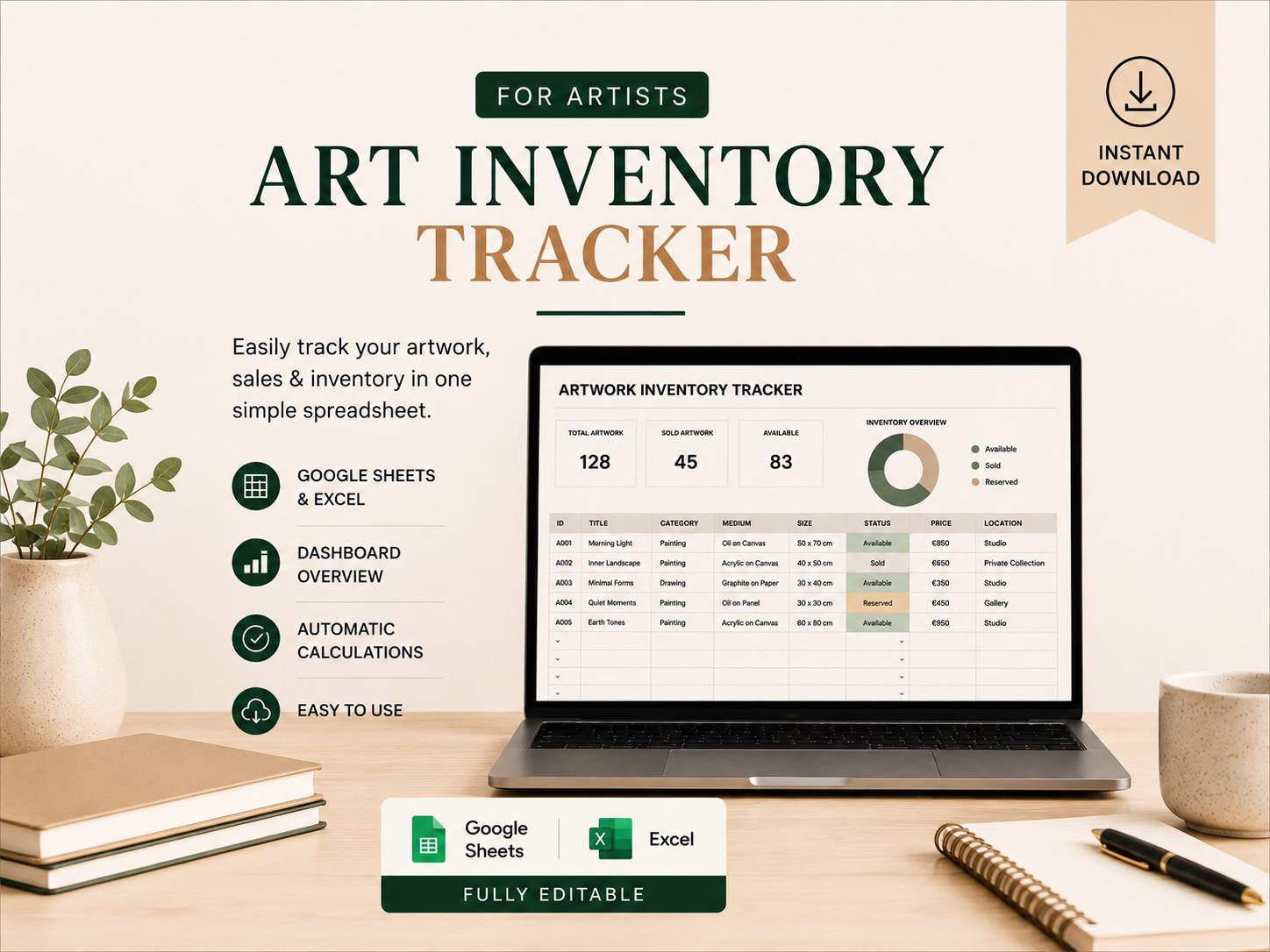 Artist Inventory Tracker | Google Sheets Artwork Inventory Template - Etsy