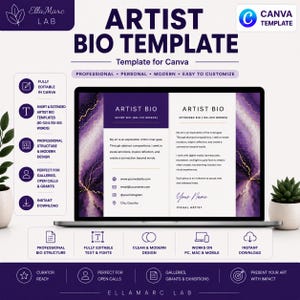 Artist Bio Template for Open Calls & Galleries | Editable Canva Template | Professional Artist Biography | Digital Download