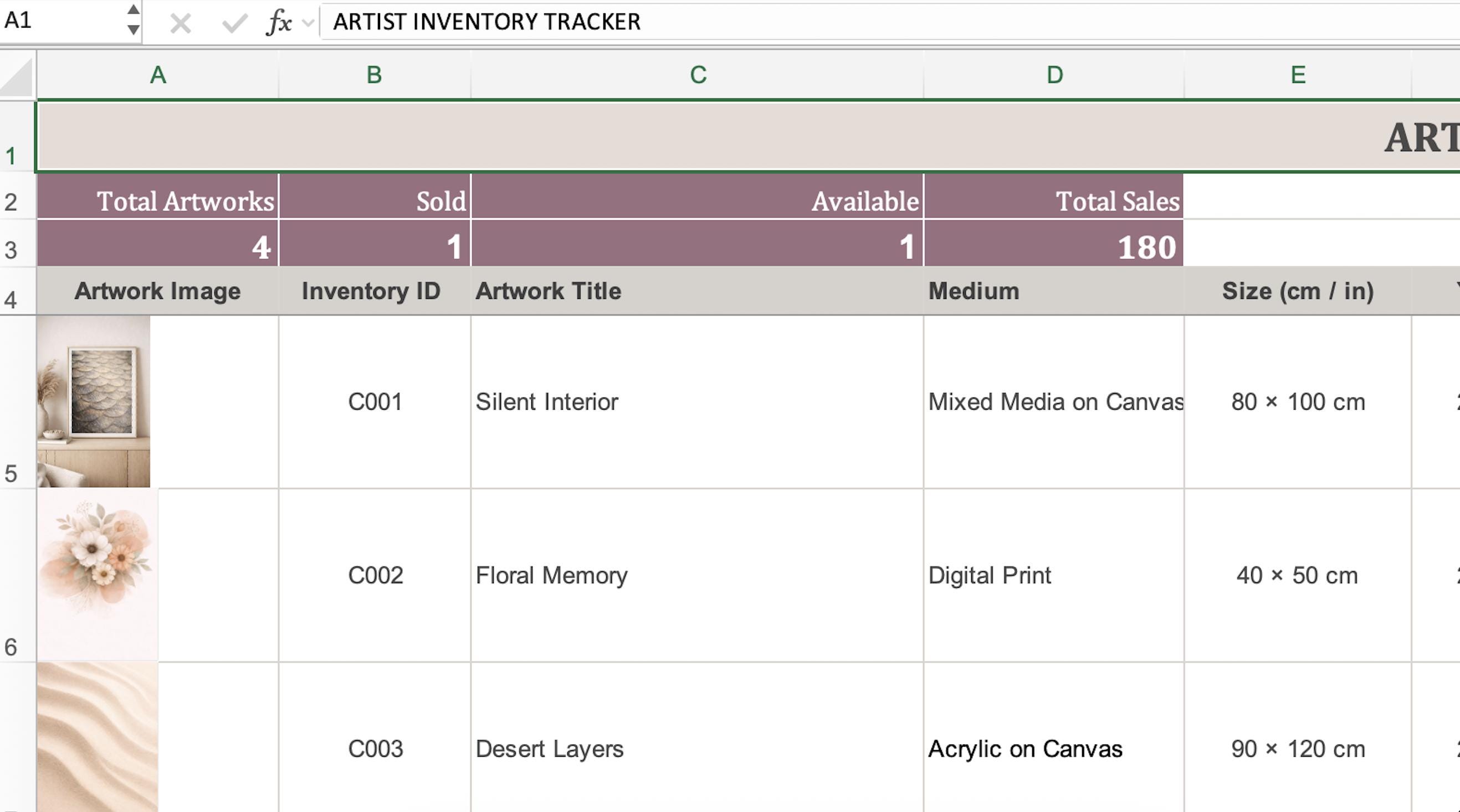 Artist Inventory Tracker | Google Sheets Artwork Inventory Template - Etsy