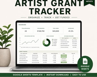 Spårning av konstnärsbidrag | Google Sheets-mall för konstnärer | Spårning av bidragsansökningar | Finansieringsplanerare | Organiserare av öppna utlysningar