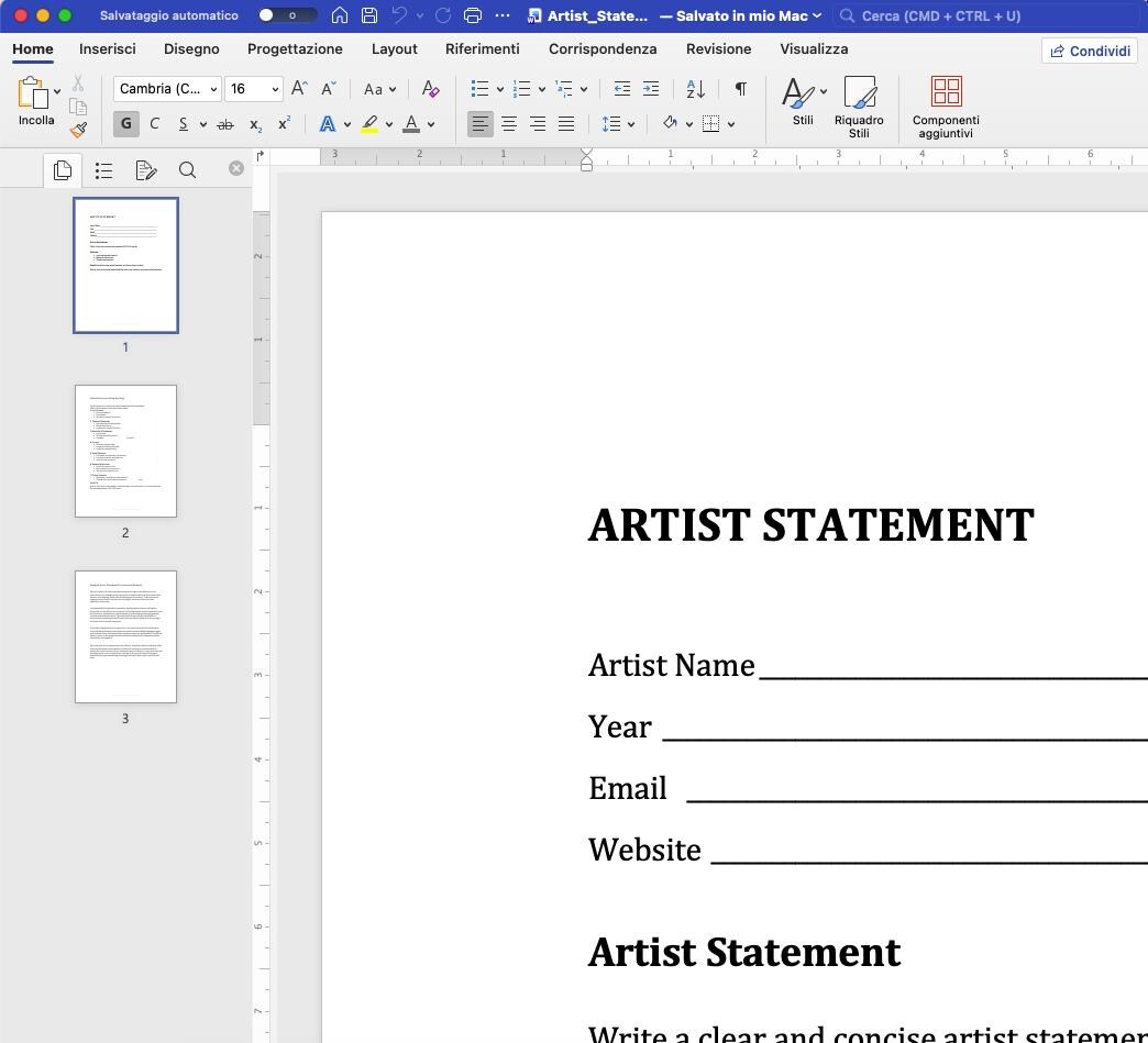 Artist Statement Template Word – Professional Artist Statement for Open ...
