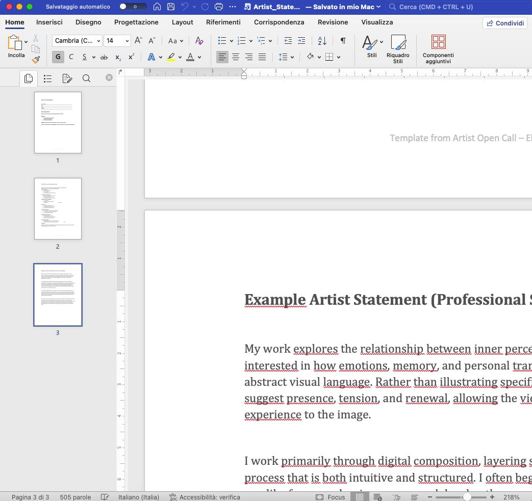 Artist Statement Template Word – Professional Artist Statement for Open ...
