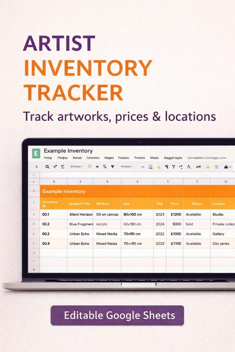 Artist Inventory Tracker | Google Sheets Artwork Inventory Template - Etsy
