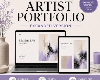 Mall för konstnärsportfolio i Canva | Professionell konstportfolio för öppna utlysningar, gallerier och utställningar | Utökad layout