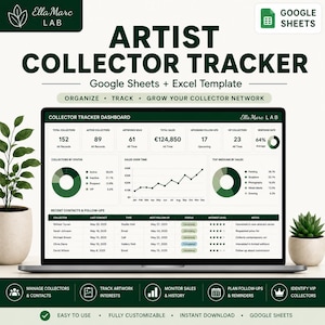 Artist Collector Tracker | Google Sheets Template for Artists, Collector Database, Artwork Interests & Sales