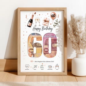 60th birthday money gift PDF, creative ways to give money as a gift, 60th birthday present, DIY money gift to cut out