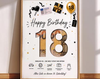 Regalo de dinero para el 18 cumpleaños (PDF), Regalo de carné de conducir, ¡Por fin 18 años!, Regalo de dinero creativo, Idea de regalo para el 18 cumpleaños