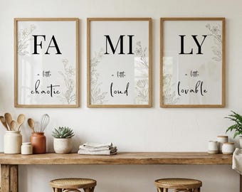 Family Poster Set | Printable Family Wall Art | Set of 3 Living Room Pictures | Minimalist Wall Decor | Digital Download | Scandi Poster